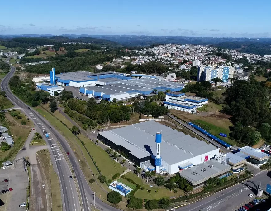 Vista aérea da matriz da Grendene, em Farroupilha, no Rio Grande do Sul