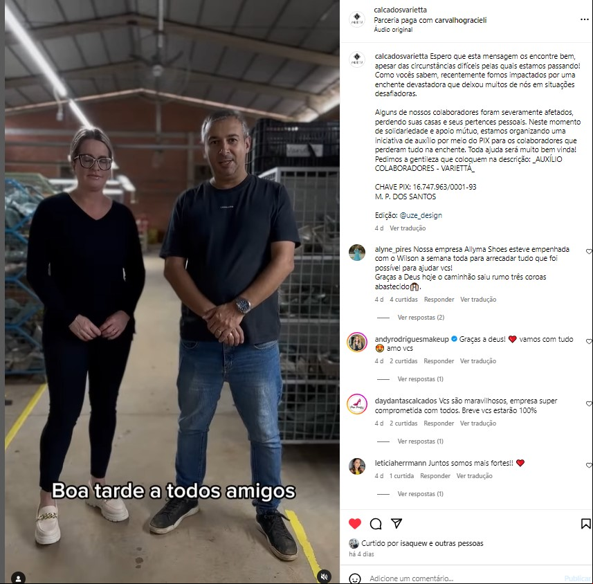 Publicação da Calçados Variettá no Instagram