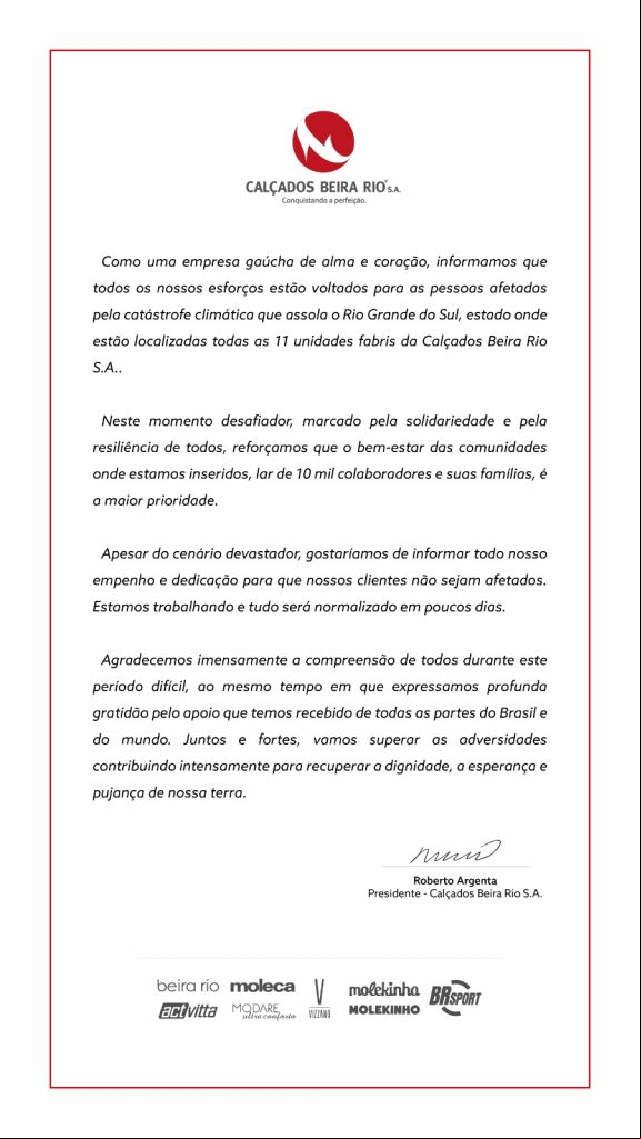carta de Roberto Argenta sobre a catástrofe climática no RS